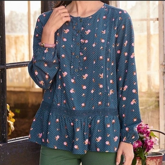 Matilda Jane Dream A Little‎ Dream Floral Mini Polka Dot Print Long Sleeve Top - Picture 1 of 11